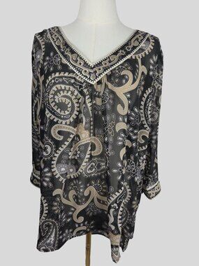 Gretchen Scott The Wisp Paisley Paradise Tunic Top 2XL SemiSheer Paisley Goddess